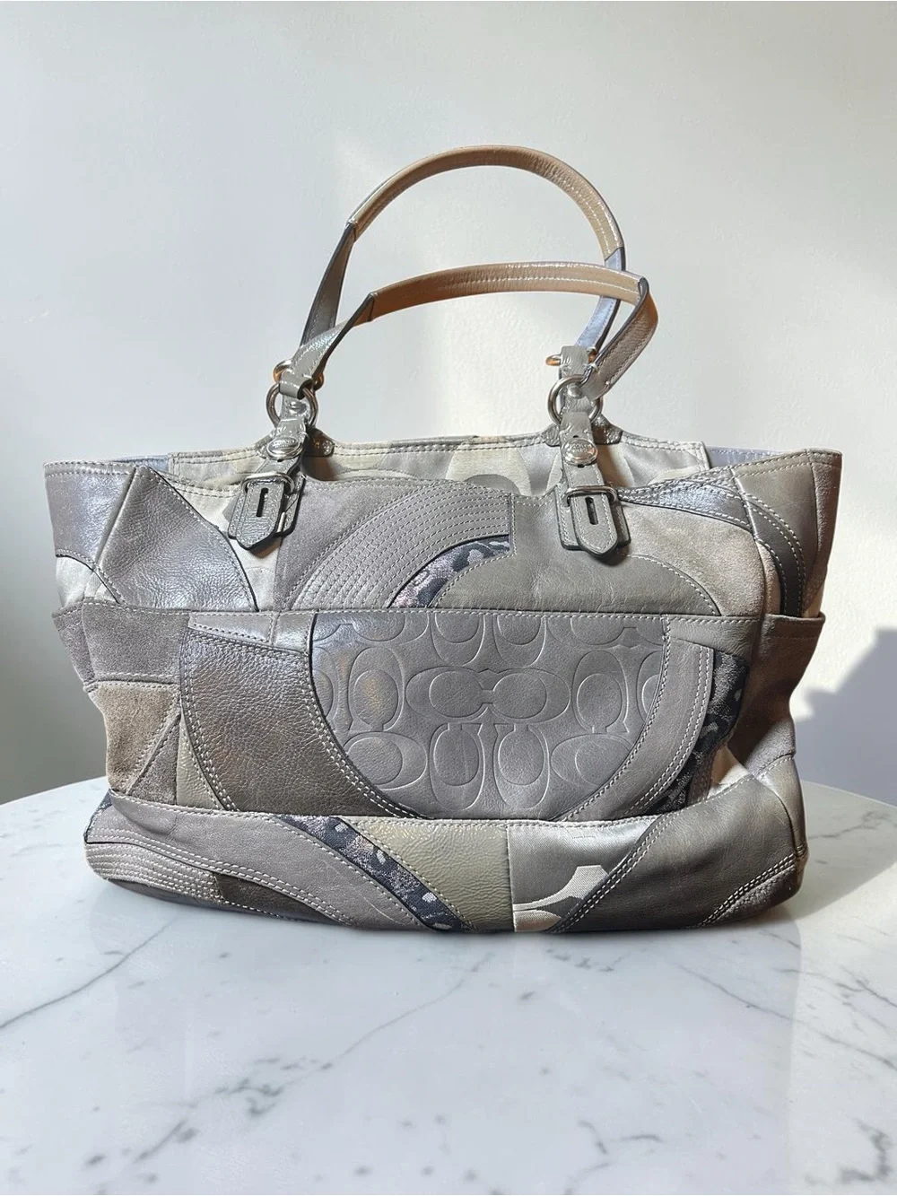 Coach Y2K Suede Leather Patchwork Signature Tote Bag
